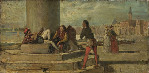 Digital Print - Genre scene against Venice by Domenico Morelli