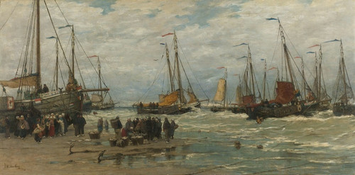 Digital Print - Fishing Pinks in Breaking Waves by Hendrik Willem Mesdag