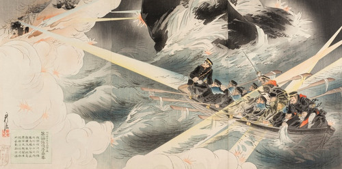 Digital Print - The First Blockade of the Entrance to the Harbor of Port Arthur on the Night of February 24, 1904 by kura Kt