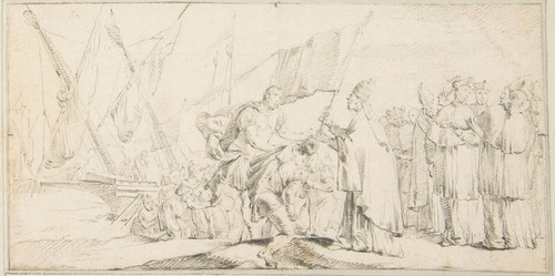 Digital Print - Pope Handing a Banner to a Crusader, with Ships in the Background by Giovanni Battista Tiepolo