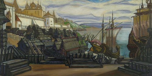 Digital Print - The Pier At Novgorod; Backdrop Design For Sadko by Sergey Yurievich Sudeikin