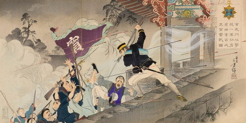 Digital Print - The First Hero Harada Jkichi Fighting Fiercely in the Attack on the Hyeonmu Gate at Pyeongyang by Toshikata Mizuno