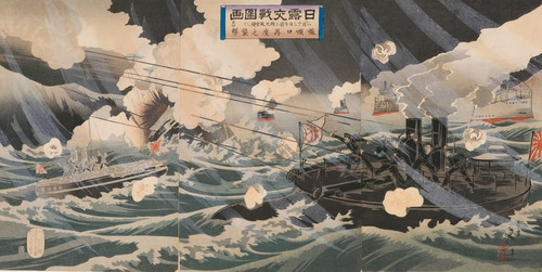 Digital Print - Pictures of the Russo-Japanese Conflict; Number Four; Second Attack on Port Arthur at 3;00 a.m. on February 13 during a Snowstorm by Watanabe Nobukazu