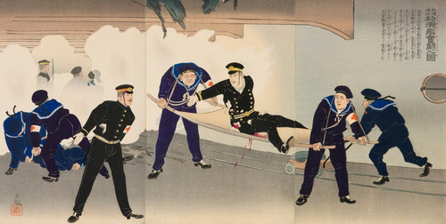 Digital Print - Struggling Hard on the Battleship Hatsuse in the Harbor of Port Arthur by Kobayashi Kiyochika