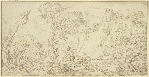 Digital Print - Ein Satyr geht auf ein Weib los, das hinter einem Baum steht by Abraham Genoels II