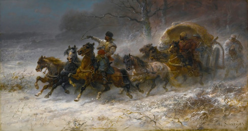 Digital Print - Wallachians On The Move In A Winter Landscape by Adolf Schreyer