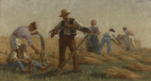 Digital Print - Histoire du bl; Moissonneurs aiguisant leurs faux by Paul Albert Baudouin