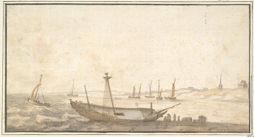 Digital Print - Beach with Ships nearScheveningen by Abraham de Verwer