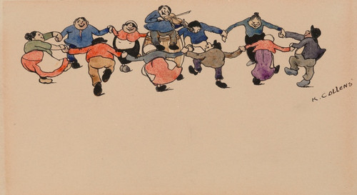 Digital Print - Figures in a Circle Dancing around a Violin Player by Karel Collens