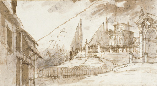 Digital Print - View with Villa and Building at Left by Domenico Fossati