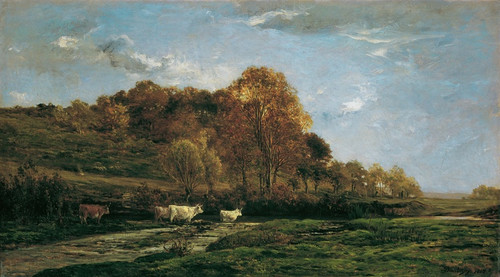 Digital Print - Herbstliche Aulandschaft Abendstimmung by Charles Franois Daubigny