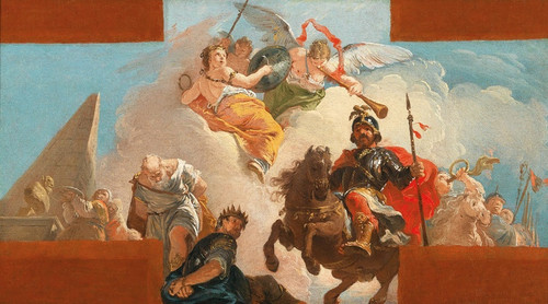 Digital Print - The triumph of a condottiere; a bozzetto for a ceiling decoration by Francesco Fontebasso