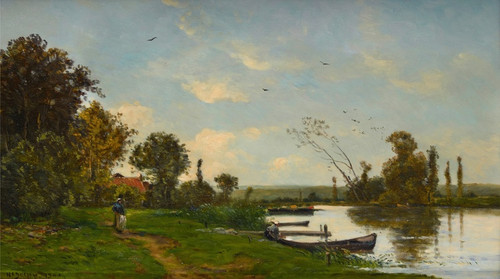 Digital Print - A path along the river by Hippolyte Camille Delpy