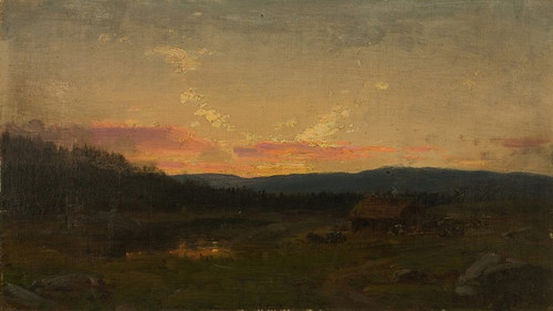 Digital Print - Solnedgang ved seteren by Amaldus Nielsen