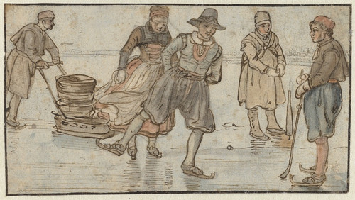 Digital Print - Skaters on the Ice, a Man Pushing a Sledge and a Kolf-player by Hendrick Avercamp
