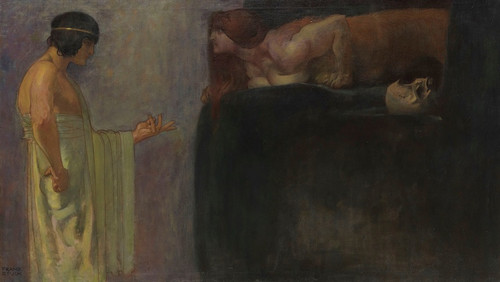 Digital Print - Oedipus solves the mystery of the Sphinx by Franz von Stuck