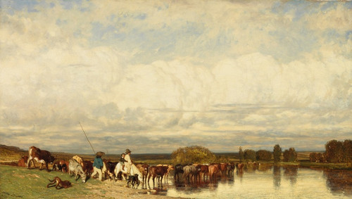 Digital Print - Cows Crossing a Ford by Jules Dupr
