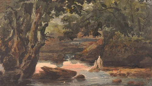 Digital Print - Two Figures in Stream, Bordered by Large Trees by Thomas Sully