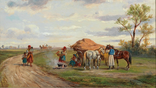 Digital Print - Begegnung auf der Landstrae by Alfred Steinacker