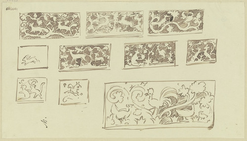 Digital Print - Entwrfe fr Balustraden - Fllungen (Tiere in Rankenwerk) by Moritz von Schwind
