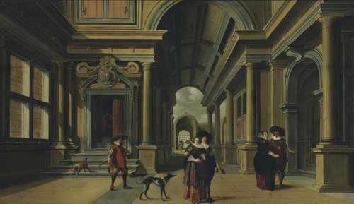 Digital Print - Elegant figures in a courtyard by Dirck Van Delen