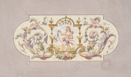 Digital Print - Design for a ceiling with a putto set in a border by Jules-Edmond-Charles Lachaise