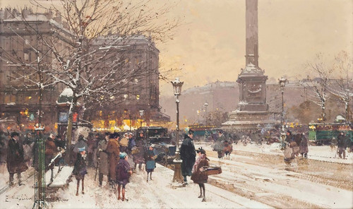 Digital Print - Figures in the snow, the Place de Concorde, Paris by Eugne Galien-Laloue