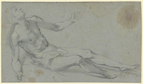 Digital Print - Durch die Kreuzesprobe der Heiligen Helena zum Leben erweckter Jngling als liegender, halb aufgerichteter Akt by Ventura Salimbeni