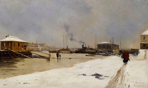 Digital Print - Le bas port du pont de Tolbiac, pendant la crue. by Pierre Vauthier