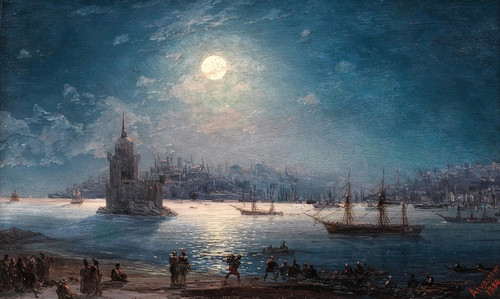 Digital Print - A View of the Bosporus with the Hagia Sophia and the Maidens Tower in the Moonlight by Ivan Konstantinovich Aivazovsky