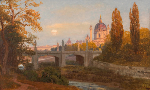 Digital Print - Blick vom Wienfluss gegen Elisabethbrcke und Karlskirche by Anton Hlavacek