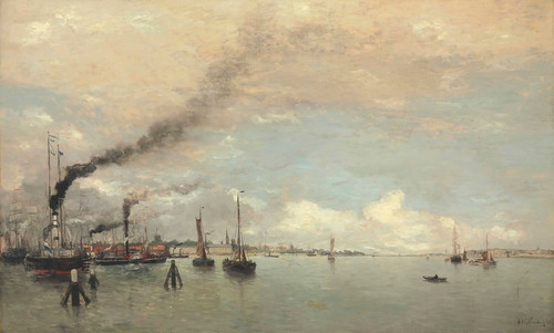 Digital Print - View Of A Harbor by Hendrik Willem Mesdag