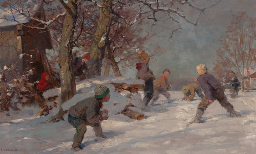 Digital Print - The Snowball Fight by Fritz Freund