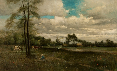 Digital Print - Meadow with grazing cattle by Bela Spanyi