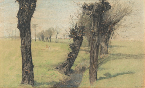Digital Print - Willow trees at a brook by Emilie Mediz-Pelikan