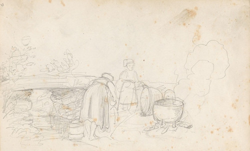 Digital Print - Klesvask i elven by Adolph Tidemand