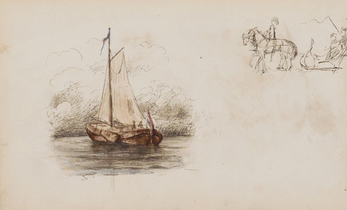 Digital Print - Zeilschip en ruiter met koets by Marius Bauer