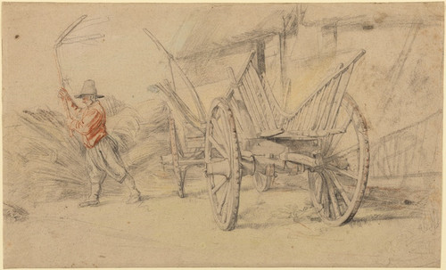 Digital Print - A Man Threshing Beside a Wagon, Farm Buildings Behind by Peter Paul Rubens