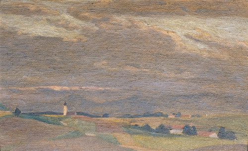 Digital Print - Abendlandschaft Mit Kirchturm by Friedrich Hasslwander