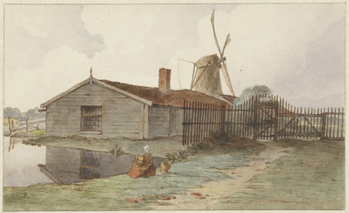 Digital Print - Molen met houten gebouwen bij Amsterdam by Hendrik Abraham Klinkhamer
