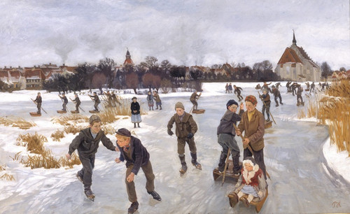 Digital Print - Children skating outside Fborg by Peter Hansen