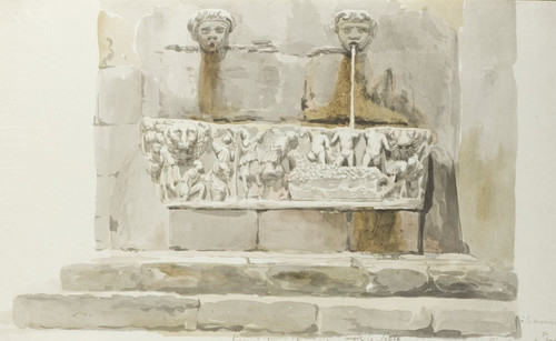 Digital Print - Oude sarcofaag als fontein in Messina by Abraham-Louis-Rodolphe Ducros