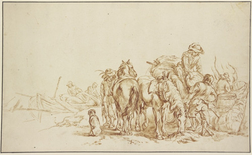 Digital Print - Bauern, die aus Schiffen Frchte auf ihre Wagen laden by Philips Wouwerman