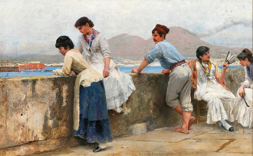 Digital Print - The Pier of Naples, with Vesuvius in the Background by Paul Wilhelm Keller-Reutlingen Digital Print - The Pier of Naples, with Vesuvius in the Background by Paul Wilhelm Keller-Reutlingen