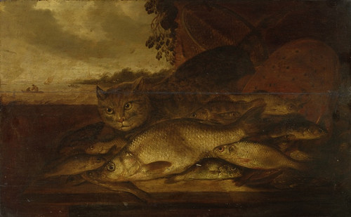 Digital Print - Still Life; Cat with Fish by Pieter de Putter