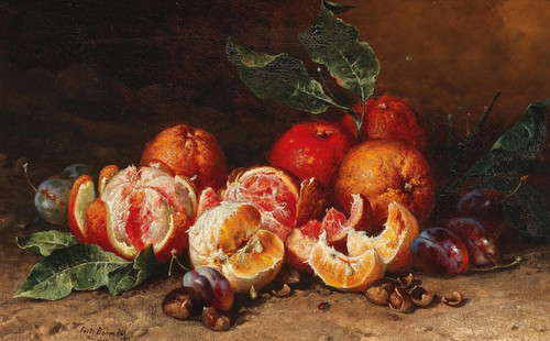 Digital Print - Still Life with Oranges, Plums and Chestnuts by Pal Bhm