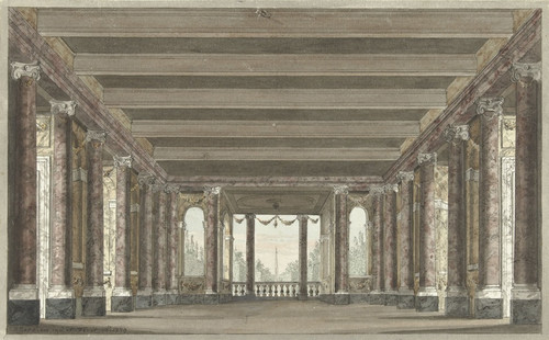 Digital Print - Ontwerp voor een toneeldecor van een zuilengalerij met loggia by Pieter Barbiers