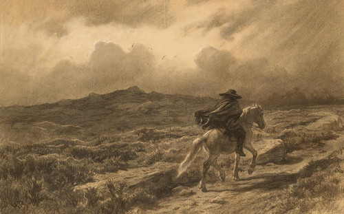 Digital Print - Horse and rider on the Scottish highlands (The approaching storm) by Rosa Bonheur