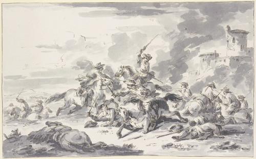 Digital Print - Reitergefecht, rechts eine Burg by Charles Parrocel