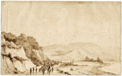 Digital Print - Leger trekt langs een rivier in een vallei by Pieter van Loon